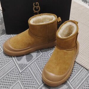 UGG Chestnut Shearling-Lined Platform Ankle Boots